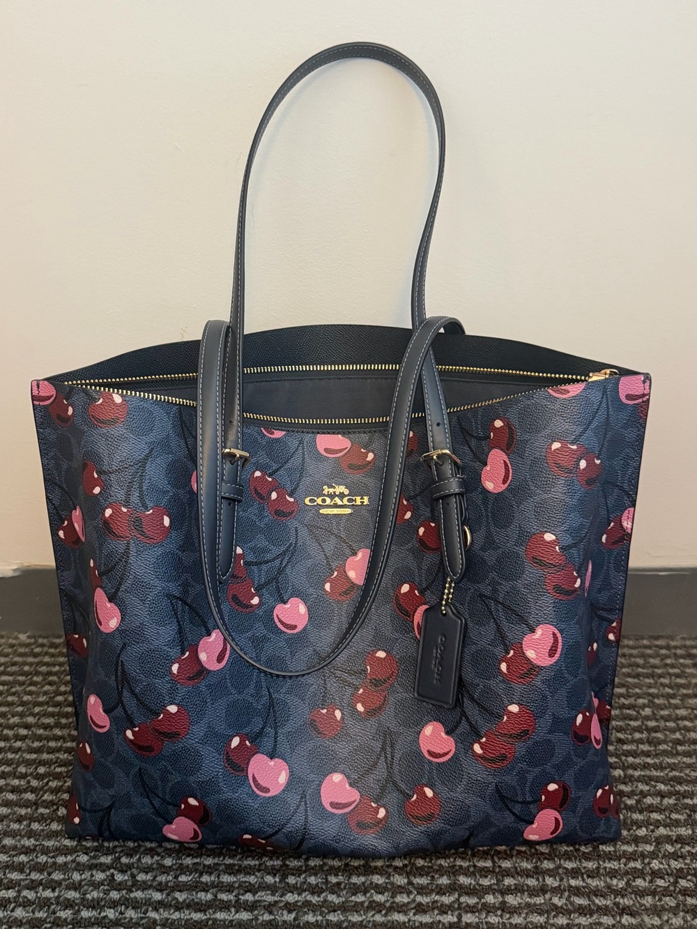 COACH Navy Cherry-Print Tote
